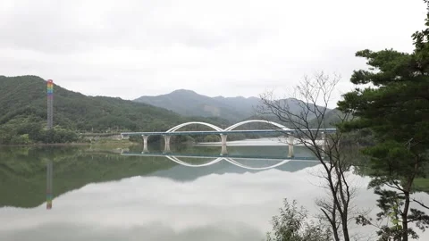 River with mountain and bridge	 動画素材 303402078