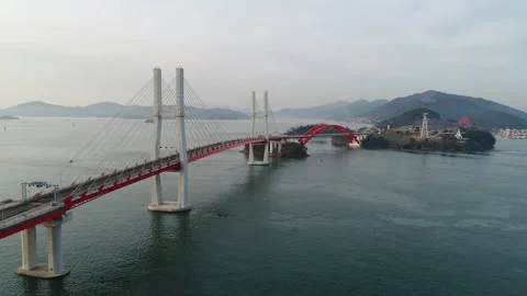 River with mountain and bridge Video stock 303540000