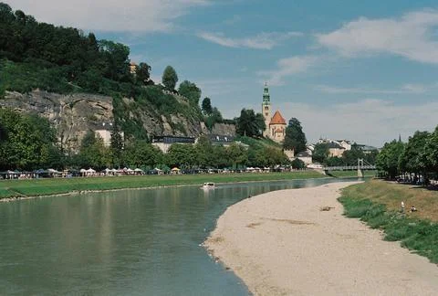 River at Mountain with Beach Stock Photos