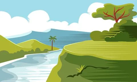 River in mountain landscape background vector illustration Stock Illustration