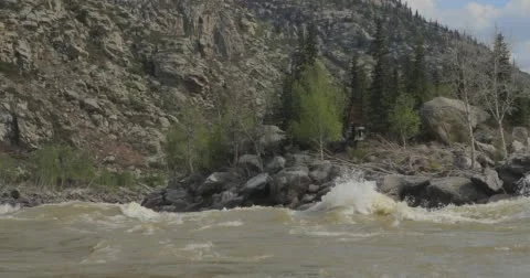 River in mountain valley at the foot  mountains. Landscape. Stock Footage 62936238