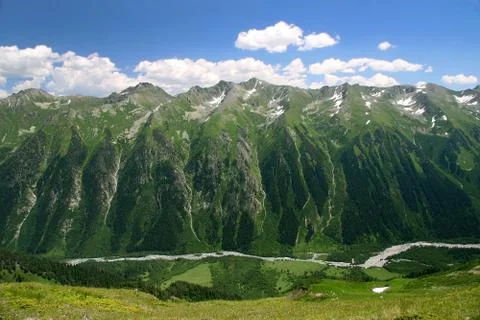 The river in a mountain valley Stock Photos