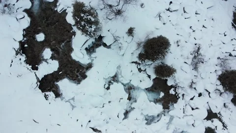 River in the mountain winter forest top view Stock Footage 141913728
