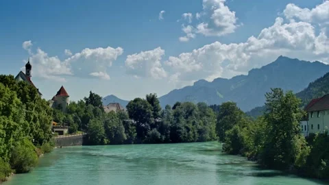 River with mountains and clouds in the background handheld Stock Footage 132688119