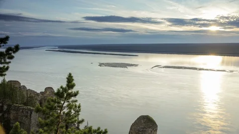 River, mountains and trees Stock Footage 104879829