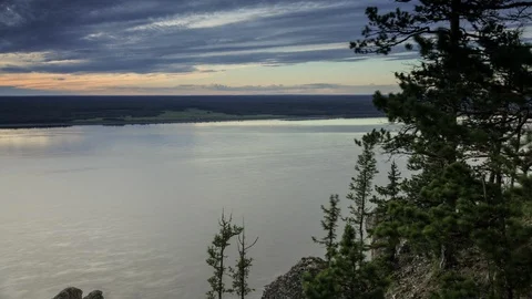 River, mountains and trees Stock Footage 104880924