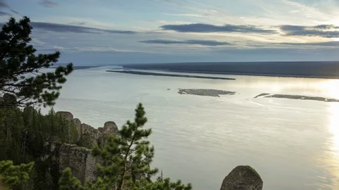 River, mountains and trees Stock Footage 104881110