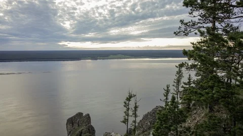 River, mountains and trees Stock Footage 104881769