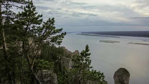 River, mountains and trees Stock Footage 104882081