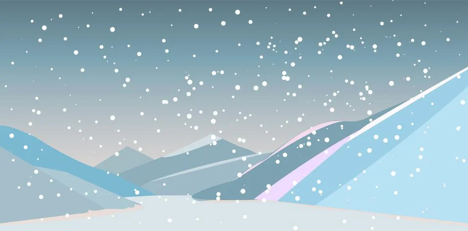 River in the mountains with falling snow Stock Illustration