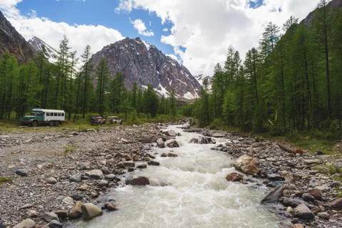 River in the mountains. landscape. Stock Photos