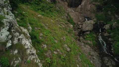 River in the mountains, waterfall, top view, drone Vídeos de archivo 204879331