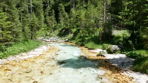 The river in moutains in Bavaria, Germany Stockbeeldmateriaal 94984994