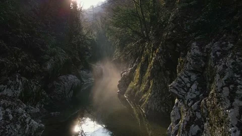 River in a narrow canyon with white rocks. Devils Gate Gorge. Drone view Video stock 201519970