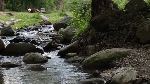River Nature Day Green Reflection Sky Water Forest Mountain Calm Video stock 75801671