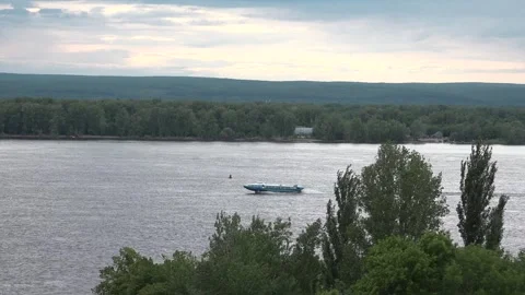 River, nature, trees, boat floating, sunset Stock Footage 278397161