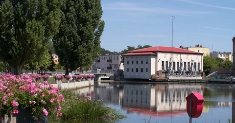 River Neisse separating Poland and Germany, and the cities Gublin and Guben Stock Footage 115066338