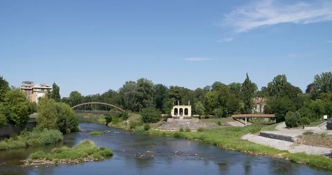 River Neisse separating Poland and Germany at Guben and Gublin Stock Footage 115090926