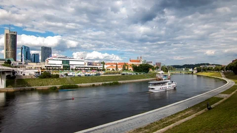 River Neris summer day timelapse Stock Footage 96535761