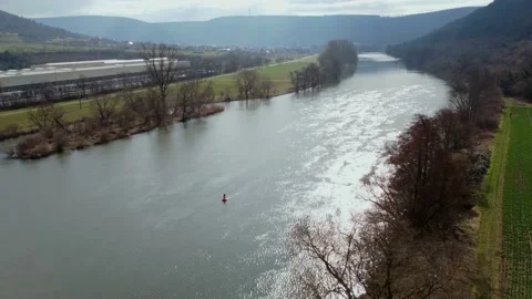 River next to forest and hills view 動画素材 174276756
