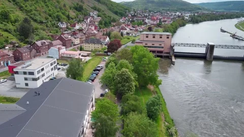 A river next to a town Stock Footage 154553457