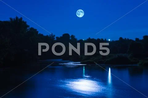 River at night with fog Stock Photos