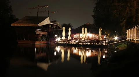 River at night. Timelapse. Boat at river. Stock Footage 40587115