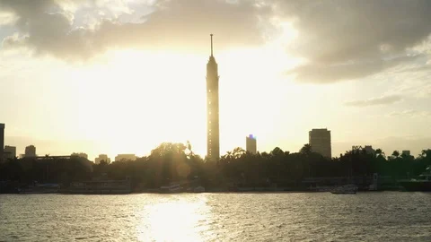 River Nile and Cairo skyline at sunset Video stock 127550192
