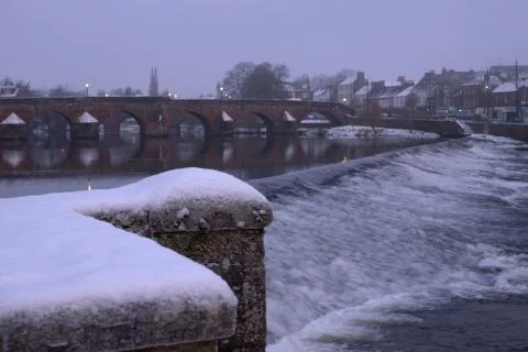 River Nith and Devorgilla Bridge. winter scene. Stock Photos