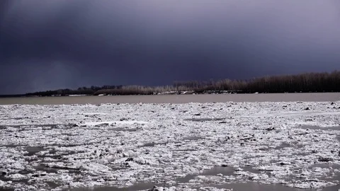 River Ob. Ice drift into Siberia Stock Footage 75074232