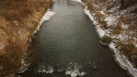River Odra Oder flowing as inland delta by floodplain forests and wetland winter Stock Footage 83267458