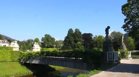River Oos and small bridge In Baden-Baden. Germany Stock Footage 43147780