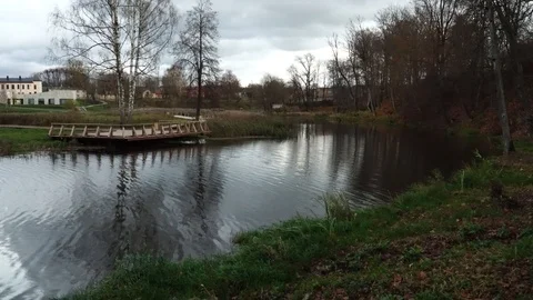 The river opposite side landscape with a viewing area Stock Footage 119292242