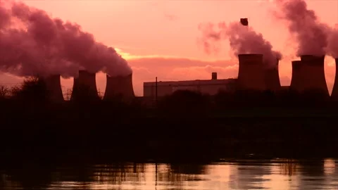 River ouse by drax power station at sunset uk Video stock 244241877