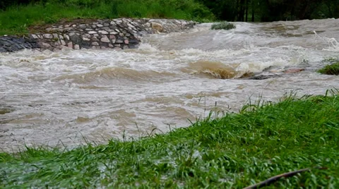 The river overflowed after heavy rain Stock Footage 38304907