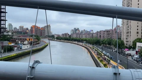 The river overlooking the building in shanghai under lockdown Stock Footage 197410319