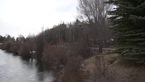 River passing through a forest during winter Stock Footage 84505541
