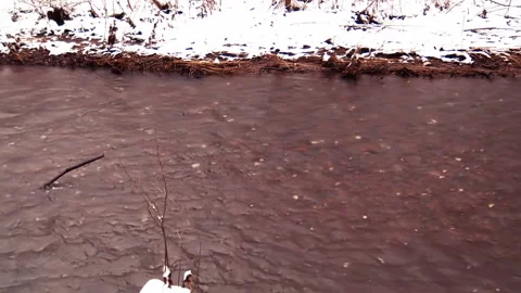 A river is passing trough winter landscape. Video stock 238032106