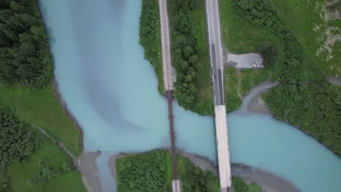 River Passing Under Bridges in Alaska Video stock 217830988
