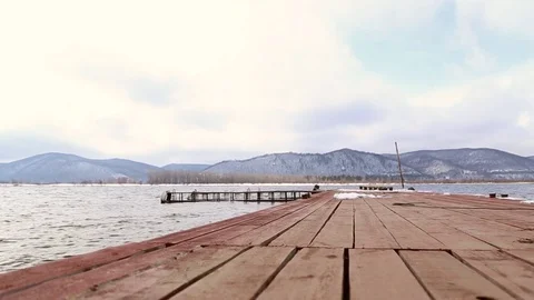 River pier floating on the waves Stock Footage 74161741