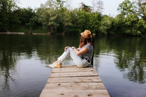 On the river pier Stock Photos