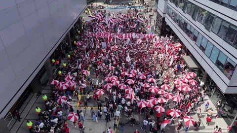 River Plate fans walking to the stadium. "Los Borachos del Tablon". Stock Footage 285331623
