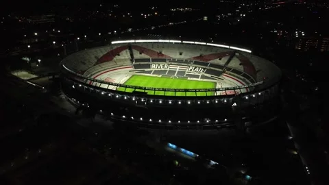 River Plate Stadium at night time in Buenos Aires, Argentina, copter drone vi Vidéo 247997354