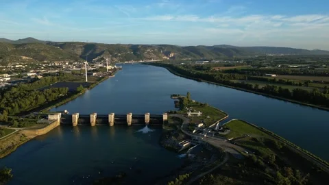 River pollution treatment system on the Rhone River in France Video stock 295002834