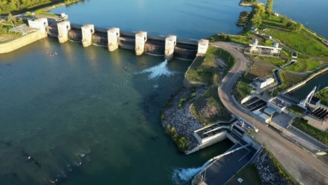River pollution treatment system on the Rhone River in France Stock Footage 295002852