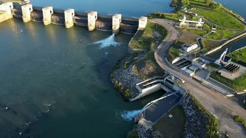 River pollution treatment system on the Rhone River in France Stock Footage 295002887