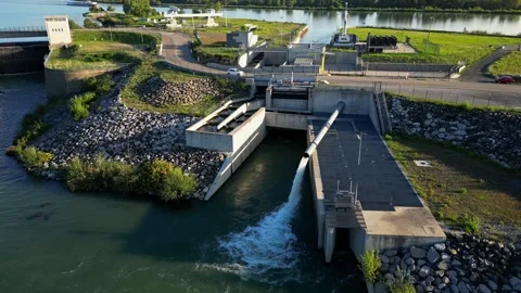 River pollution treatment system on the Rhone River in France Stock Footage 295003042