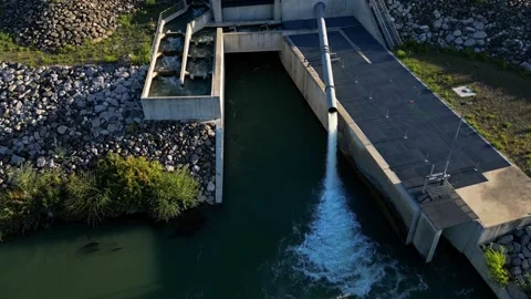 River pollution treatment system on the Rhone River in France Stock Footage 295003218