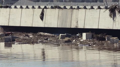 River pollution under bridge after flood Stock Footage 151131900