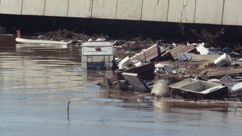 River pollution under bridge after flood Stock Footage 151131943